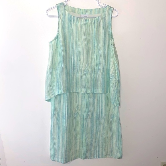 J.Jill Linen Pastel Blue Green Layered Linen Dress - Picture 3 of 7